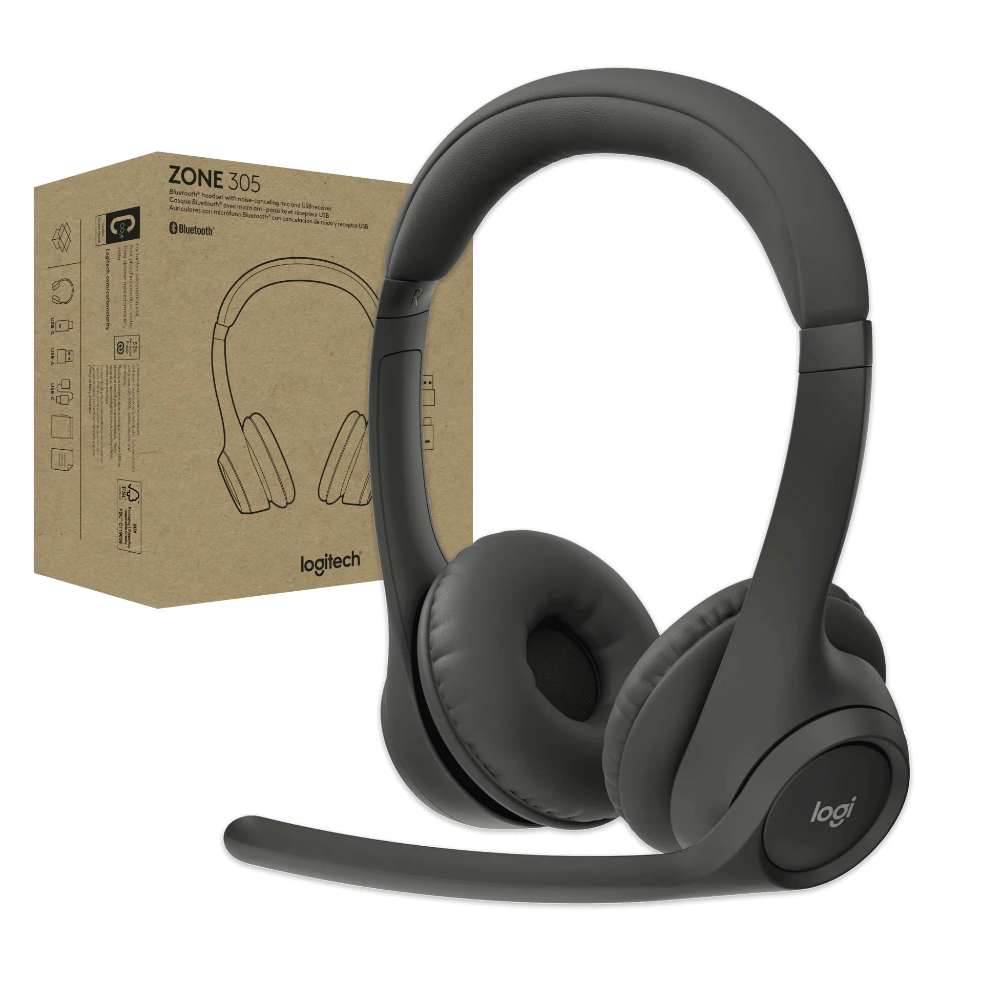 Logitech Zone 305 per aziende, cuffia con microfono wireless Bluetooth, per Microsoft Teams, compatibile con Windows, Mac, Chrome, Linux, iOS, iPadOS, Android - Nero