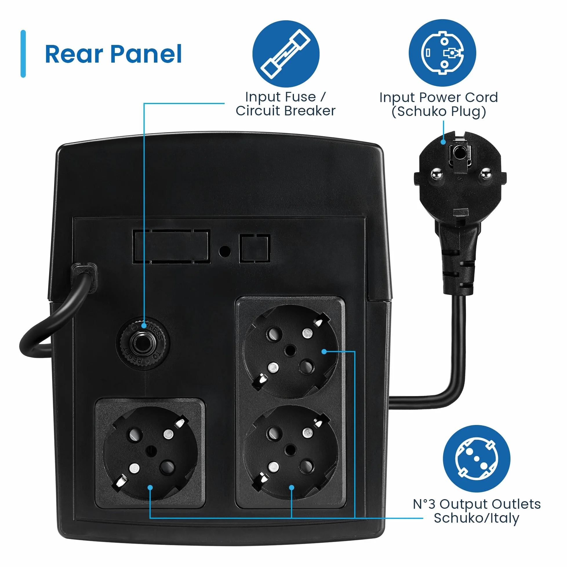 Ewent UPS Gruppo di continuità, Potenza 1300VA (720W) 250V, Protezione da Sovratensioni,Sbalzi Corrente e Blackout, Autonomia 20 min, 3 prese Schuko EU, AVR Line Interactive per PC, Modem, Console