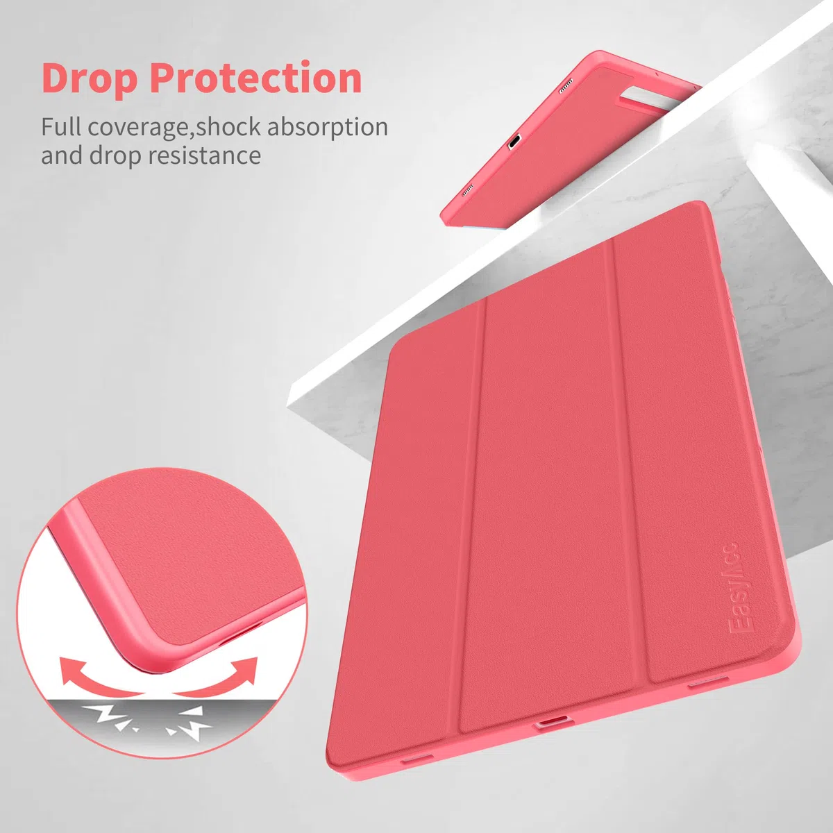 EasyAcc Funda para Samsung Galaxy Tab S10 Lite/ S10 FE 10.9" 2025/ S9 FE 10.9" /S9 11 pulgadas con soporte S Pen - Ultra fina con función atril Funda de piel sintética, color rosa sandía