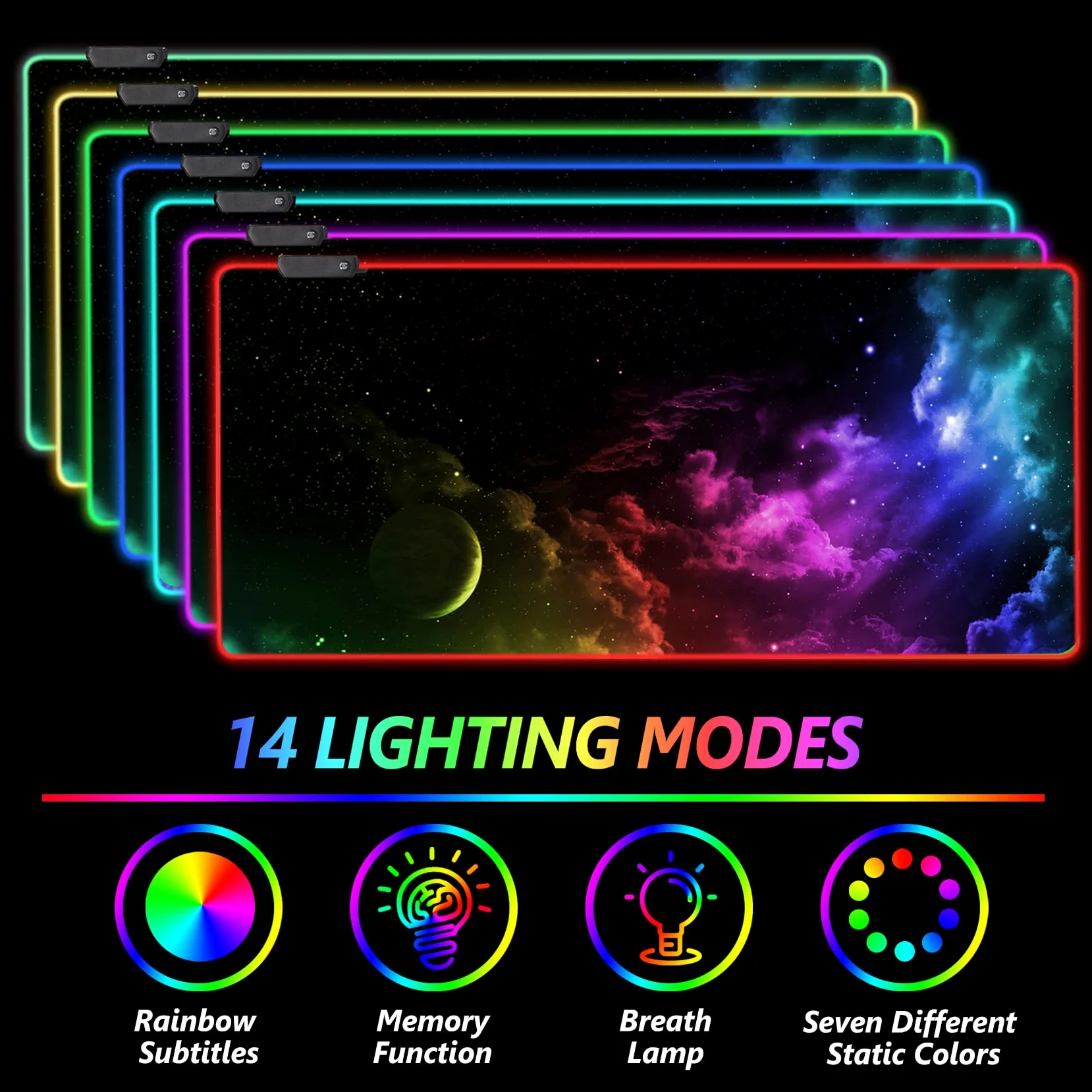 AIMSA Grande tappetino per mouse da gioco RGB, tappetino per mouse con tastiera LED esteso 89,9 x 40,1 cm, base in gomma antiscivolo con 14 modalità di illuminazione, grande tappetino da scrivania