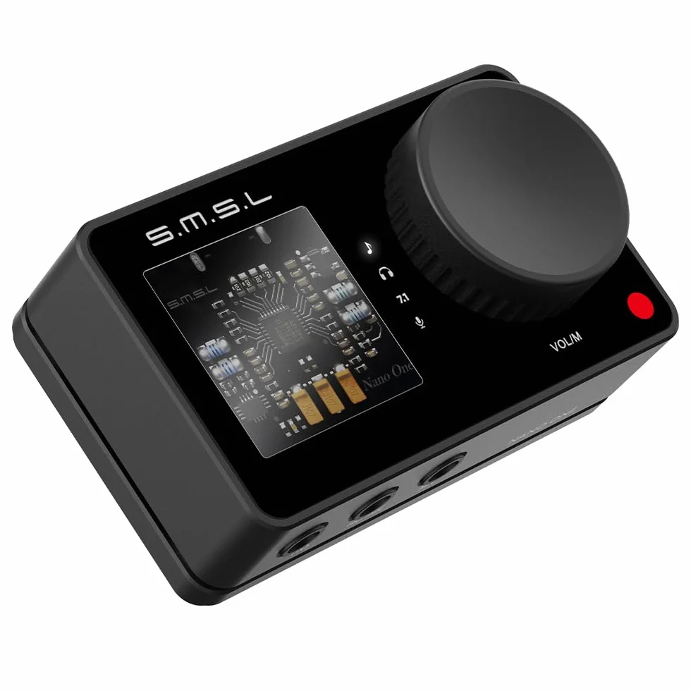 SMSL Nano one, scheda audio esterna da gioco, ingresso microfono/USB, uscita cuffie da 3,5 mm, musica/gioco/virtuale/potenziamento vocale si collega a telefoni/tablet/computer (Nero)