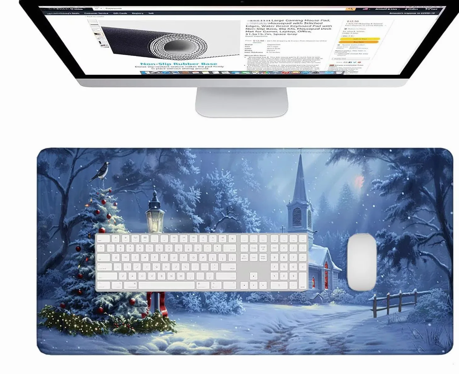 Tappetino Mouse Grigio Tappetino Mouse Grande Inverno Esteso Gaming Mousepad XXL 1500x800x3 mm, Base in Gomma Impermeabile e Antiscivolo Sottomano Scrivania per Gaming, Laptop, Accessori Scrivania 8-H