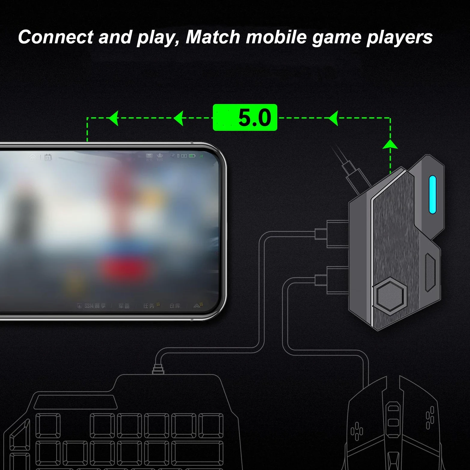 Fabater Set Convertitore Mouse Tastiera Telefono Cellulare per IOS, Tastiera da Gioco e Mouse Combinati a Mezza Mano RGB Cablato, Kit Convertitore da Telefono Cellulare a per Giochi FPS, 120FPS