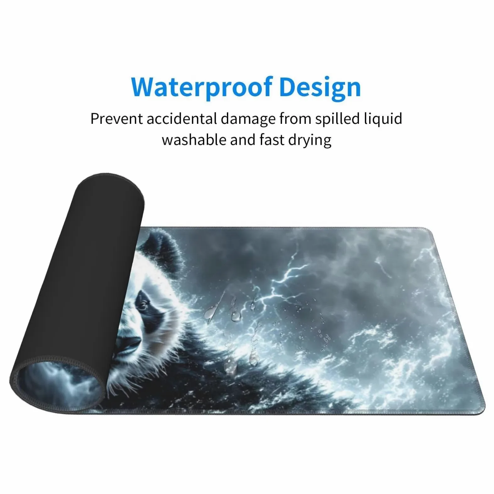 Tappetino Mouse, Tappetino Mouse Gaming Grande XXL 1500x800x3mm Tappetino Scrivania Mouse Pad, Base in Gomma Antiscivolo, Bordi Cuciti,Lavabile, Mousepad per Ufficio e Gaming (Panda Fulmine) R-596