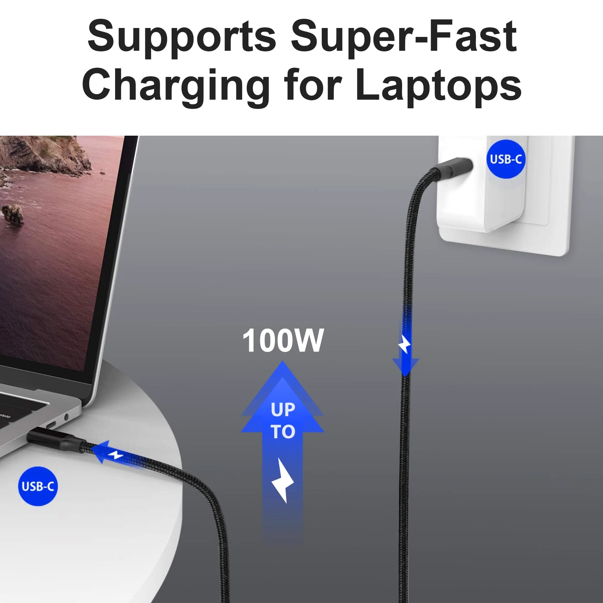 Elfesoul Cavo USB C a C, cavo USB-C 3.2 Gen 2 3 m - 4K UHD 20Gbps 100W PD Cavo di ricarica rapida per MacBook Pro, per iPad Pro, nylon intrecciato, nero.