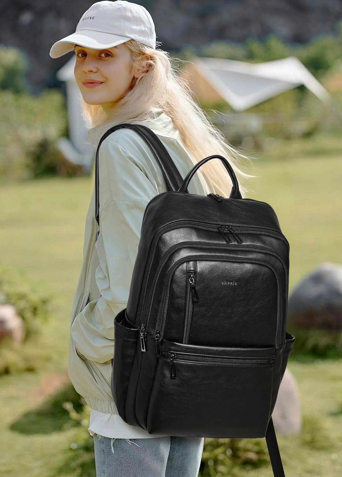 Shrrie cuoio 17 pollici laptop zaino per donne, grande viaggio zaino tasca per casual Daypack college tasca di lavoro