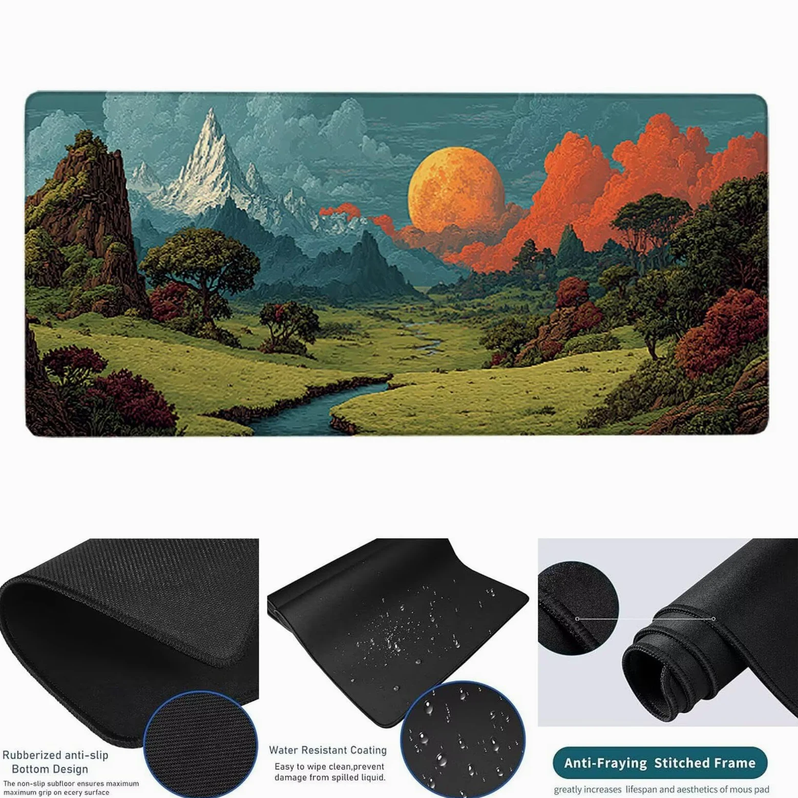 Tappetino Mouse Gaming Grigio Tappetino Mouse XXL 1000x500x3 mm, Paesaggio Mousepad Accessori Gaming con Bordi Cuciti, Sottomano Scrivania Migliorare la Precisione e la Velocità per Giocatori w-9302