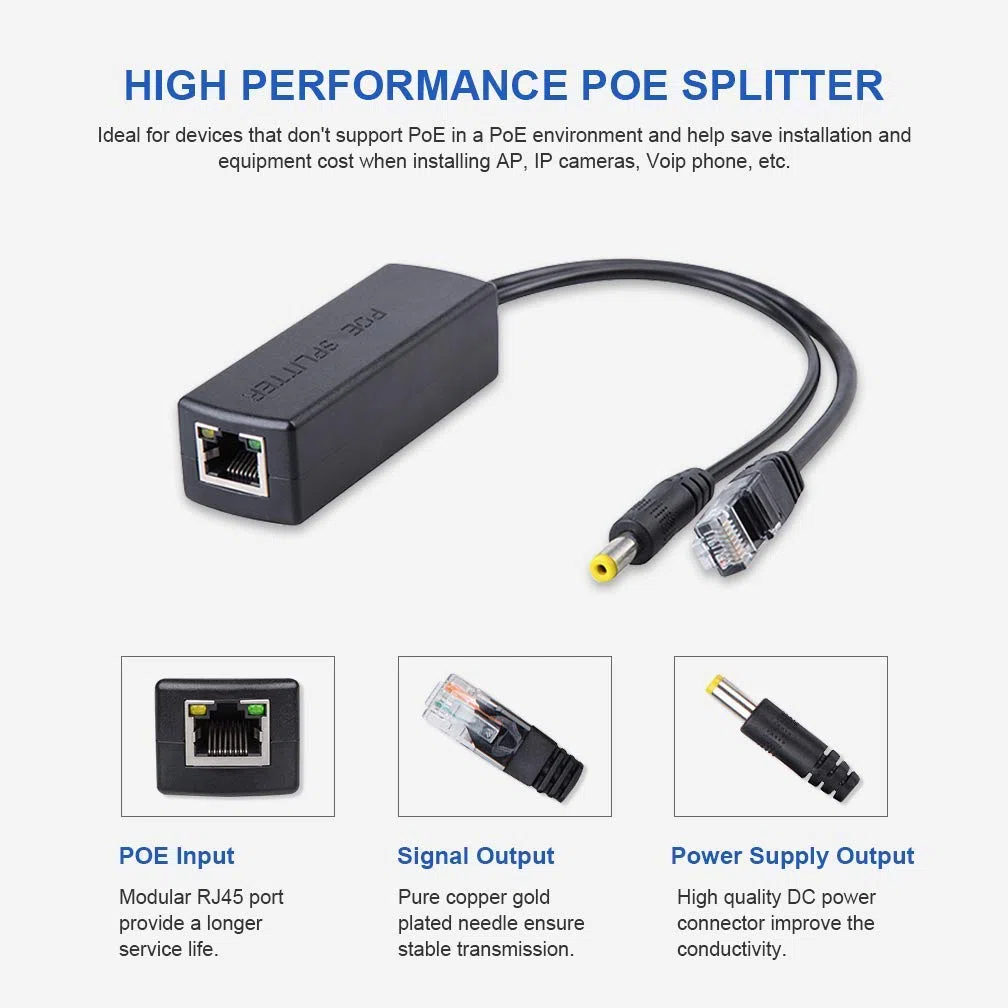 10Gtek [2 Pack] Active Poe Splitter Adattatore, 48V to 12V, IEEE 802.3af Compliant 10/100Mbps up to 100 Meters for Surveillance Camera, Wireless Access Point And VoIP Phone