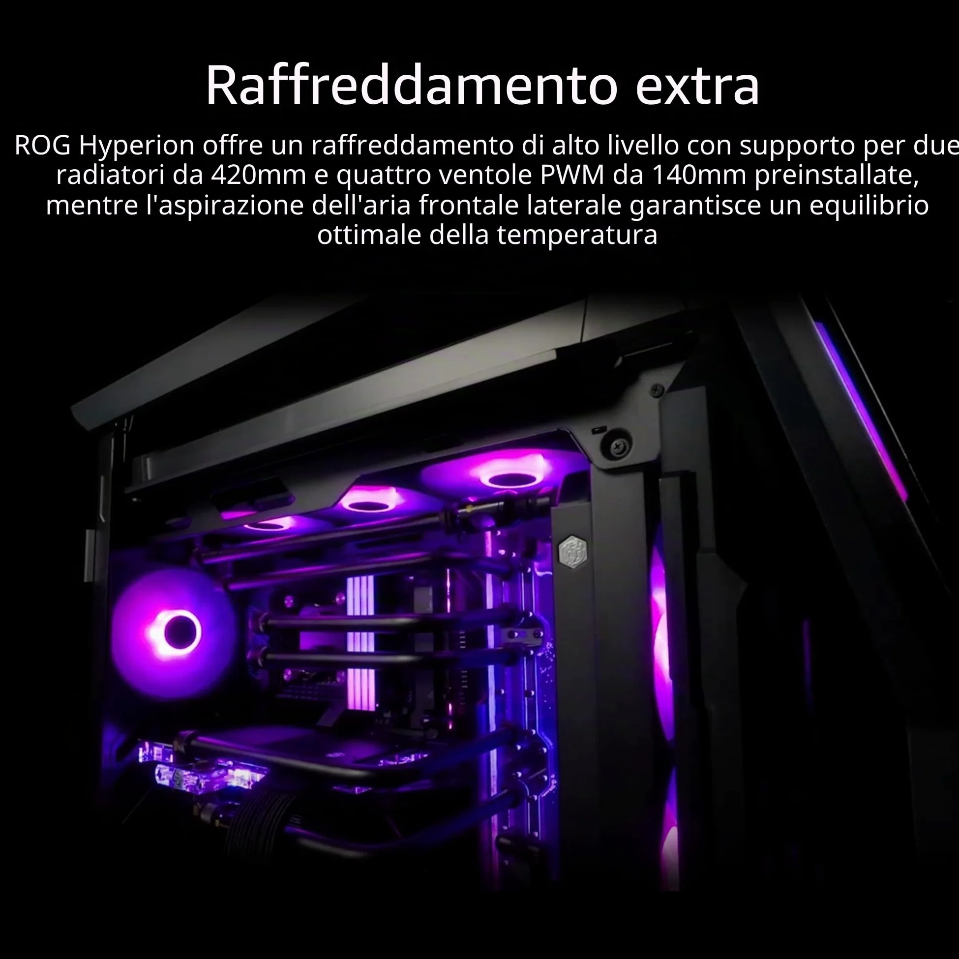 ASUS ROG Hyperion GR701, Case Gaming E-ATX, Full Tower in Alluminio, Pannelli Tool-free, Illuminazione RGB, Supporto per Dissipatori da 360 mm, Compatibile con Schede Grafiche fino a 460 mm, Nero