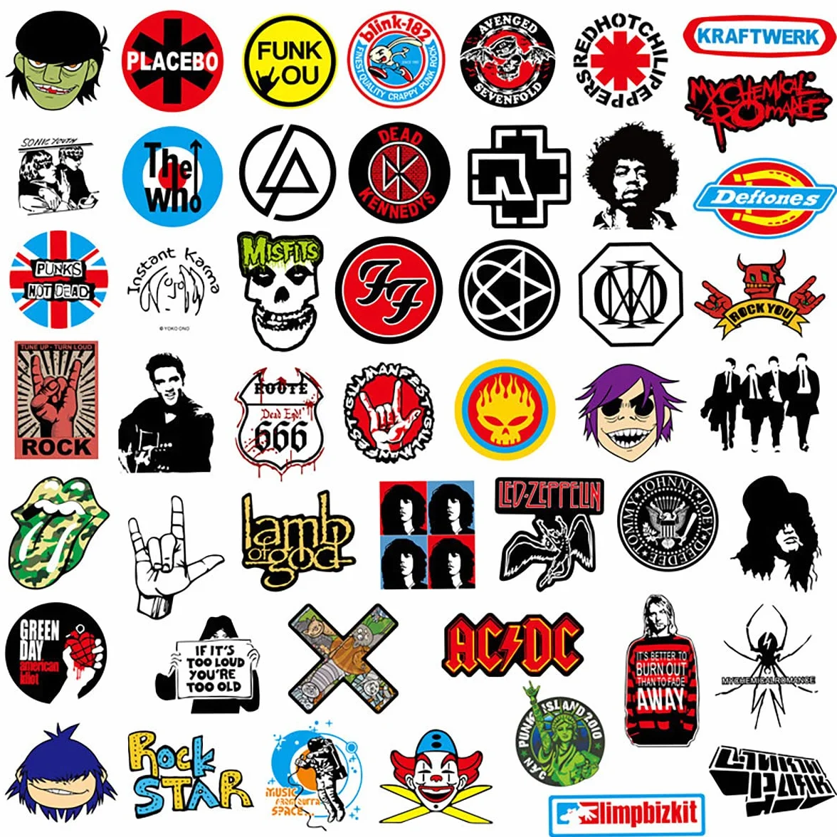 100 Pezzi Adesivi Rock And Roll, Musica Heavy Metal Punk Vinile Sticker Pack per Skateboard, Laptop, Chitarra, Casco, Moto (Rock and Roll)