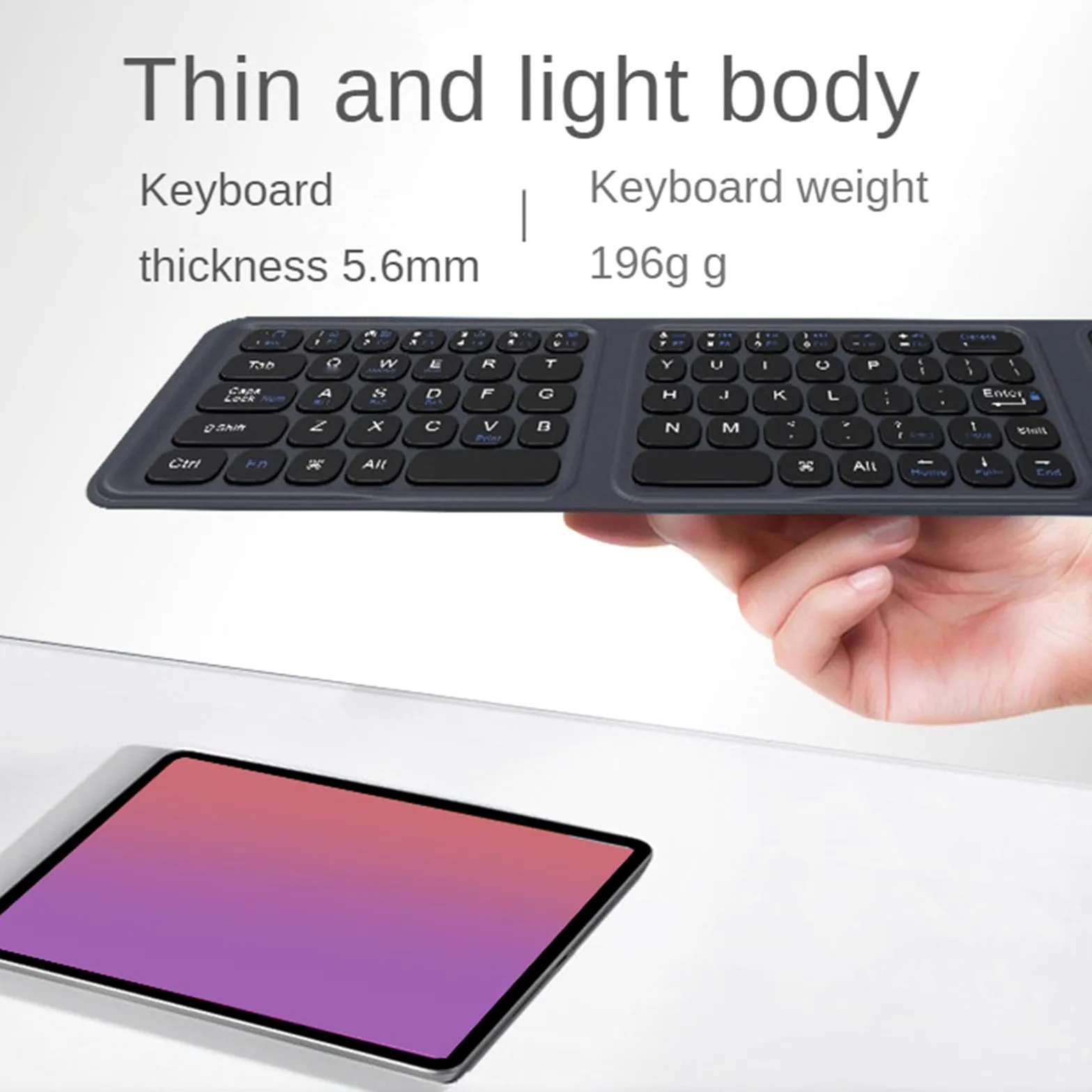 Zunate Tastiera Pieghevole Tascabile, Tasti a Grandezza Naturale da 65 Tasti Tastiera Pieghevole Ultra Sottile a 3 Pieghe con Touchpad Grande Trackpad Portatile da Viaggio per Tablet