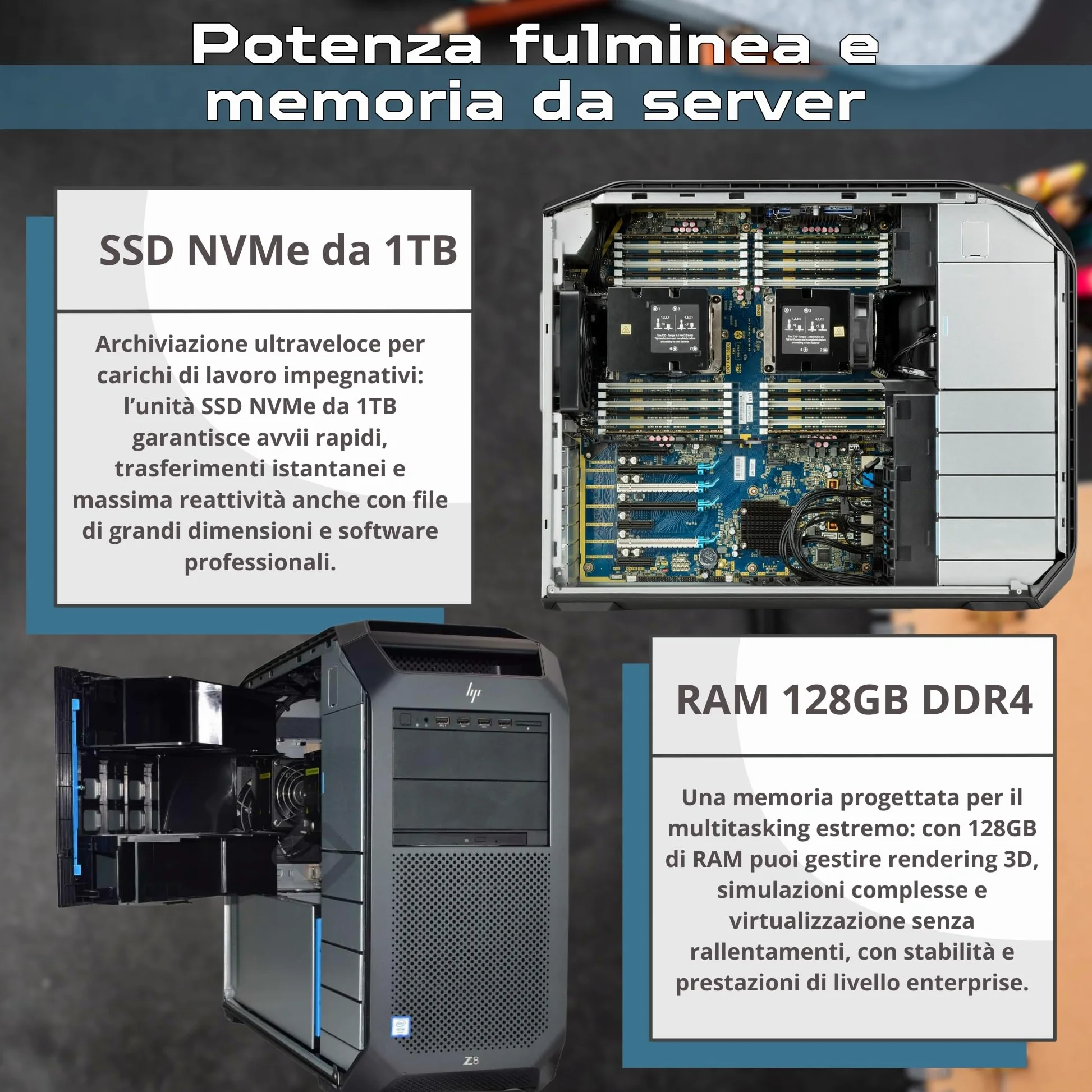 HP Z8 G4 PC Workstation Tower | 2x Intel Xeon Gold 5222| 128GB RAM | 1 TERA SSD Nvme| Nvidia RTX 4000 | Win 11 Pro Garanzia 36 Mesi (Ricondizionato)