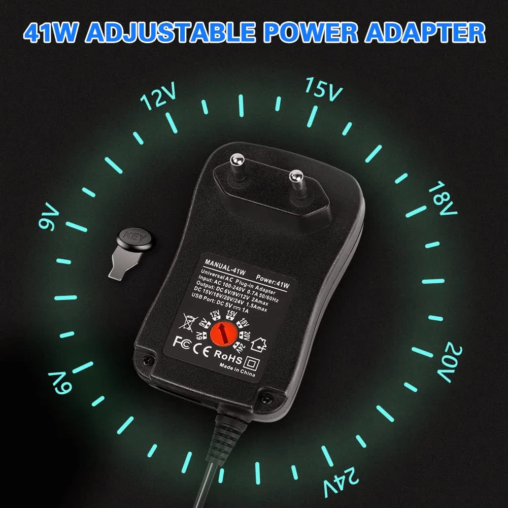 AXFEE 41W Adattatore di Alimentatore Universale, on 12 Spine CC per 6V-24V Altoparlanti, Macchine Fotografiche, Lampade, Tablet Altoparlanti, TV, Telefono e Elettronica Domestica eccetera.-2000mA Max