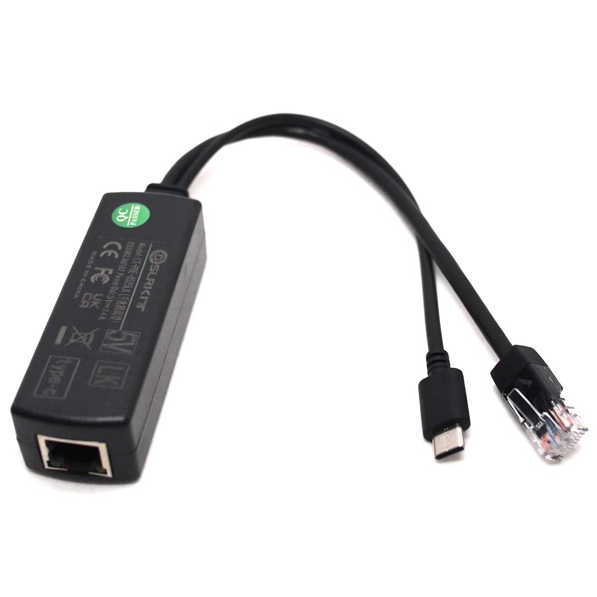 Gigabit USB Type C Active PoE Splitter 48V to 5V IEEE802.3af Power Over Ethernet for Raspberry Pi 4 4B