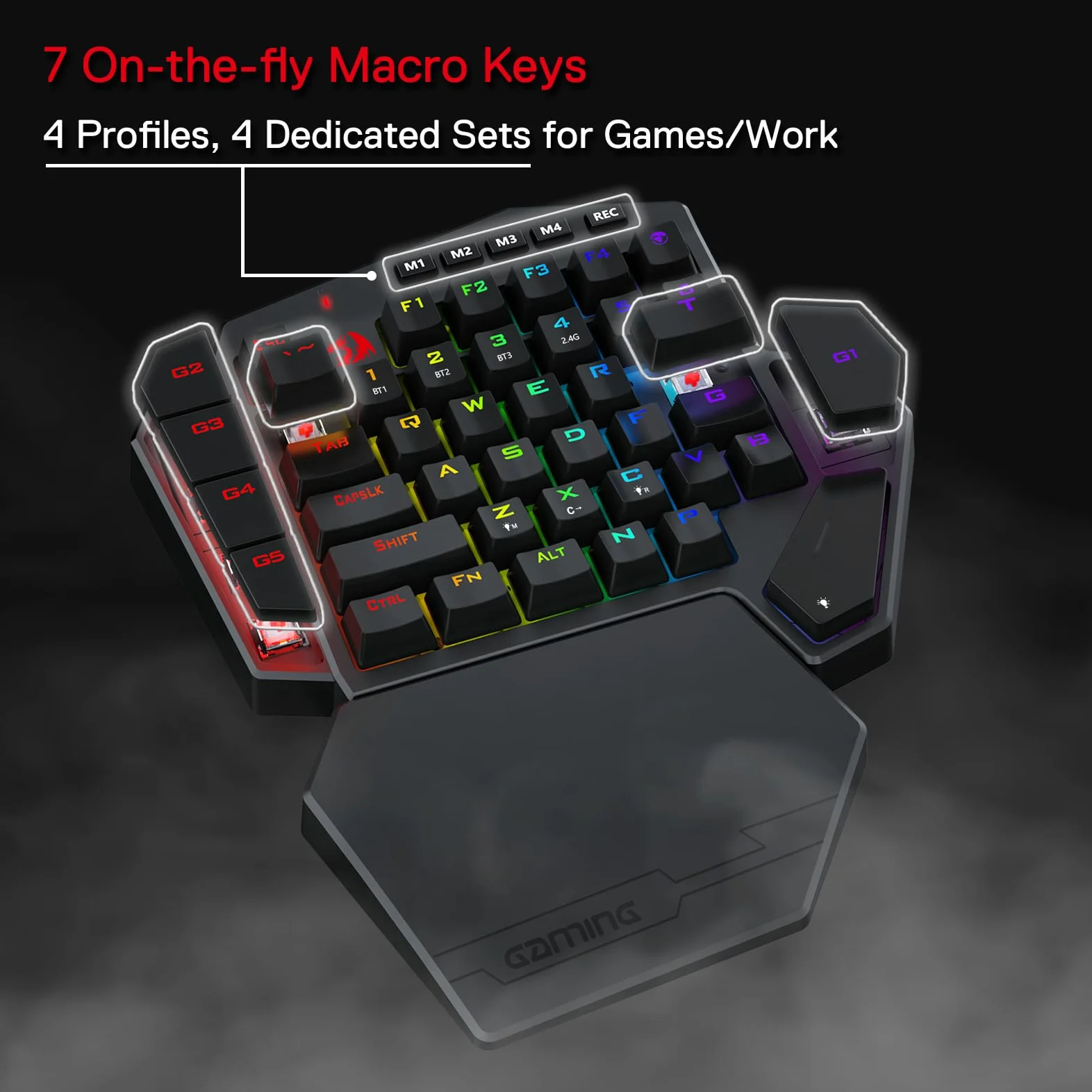 Redragon K585 DITI Tastiera Meccanica Una Mano Wireless 2.4G | tastiera meccanica una mano wireless 2.4G RGB 40% 7 tasti macro poggiapolsi rimovibile batteria 3000mAh interruttore blu
