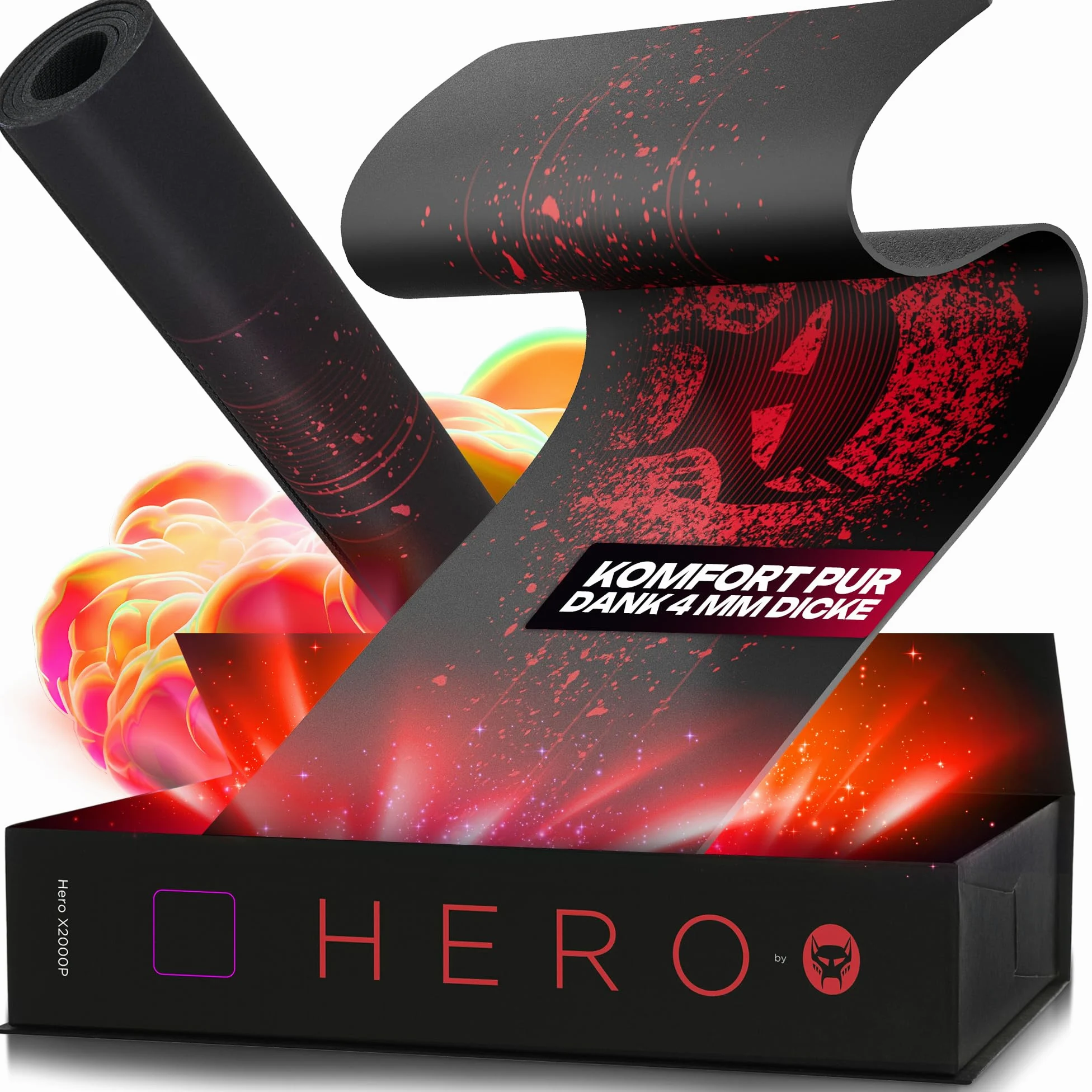 BEASTCOM Hero X2000R - Tappetino per mouse da gaming, colore rosso, XL (900 x 400 mm), base in gomma antiscivolo, facile da scivolare, materiali ecologici, bordi senza cuciture, sottomano da scrivania
