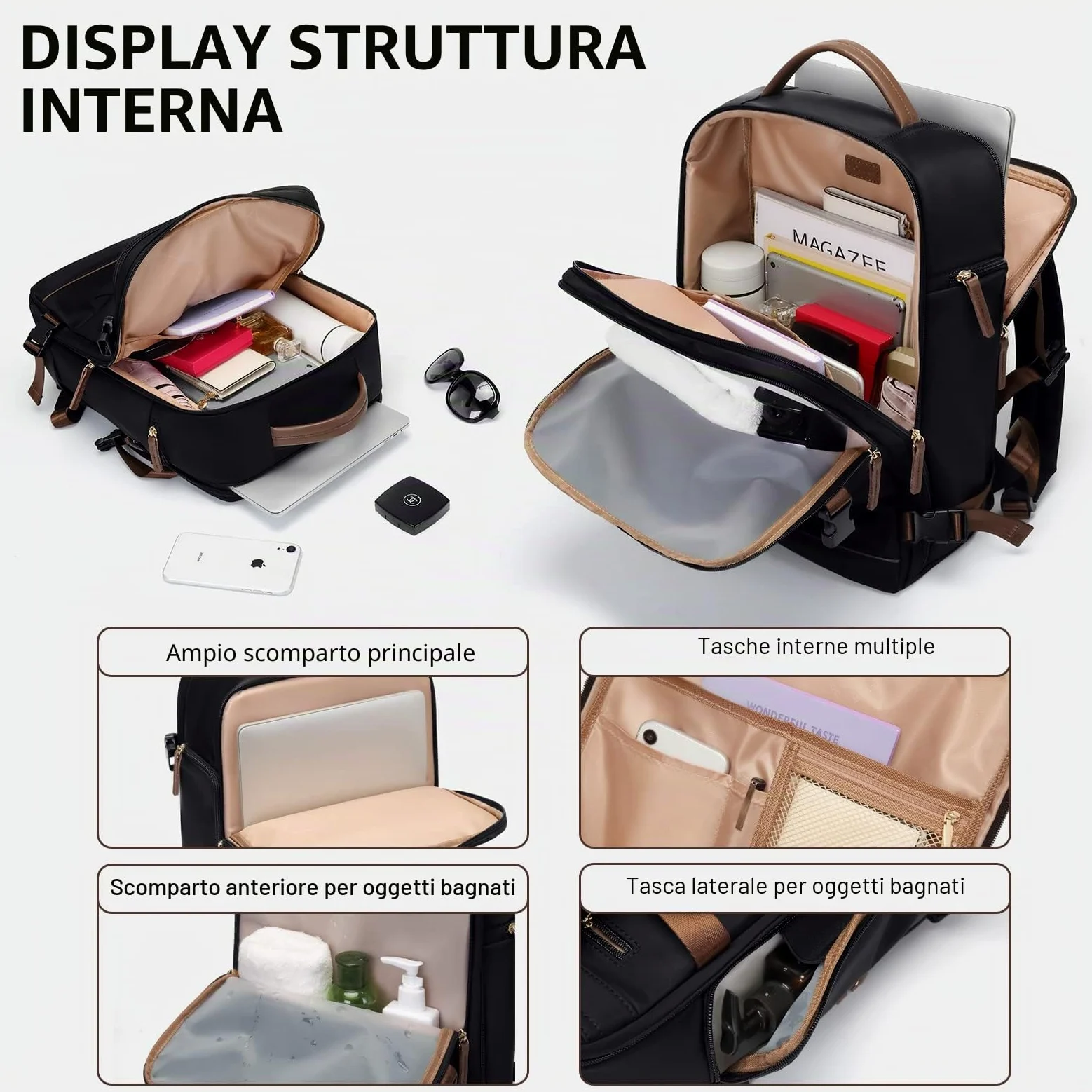 GOLF SUPAGS Zaino per Laptop con Scomparto per Laptop Separato Adatto a Notebook da 15,6 Pollici Borsa per Computer di Grande Capacità per Zaini da Lavoro e da Viaggio per Università da Donna (Nero)