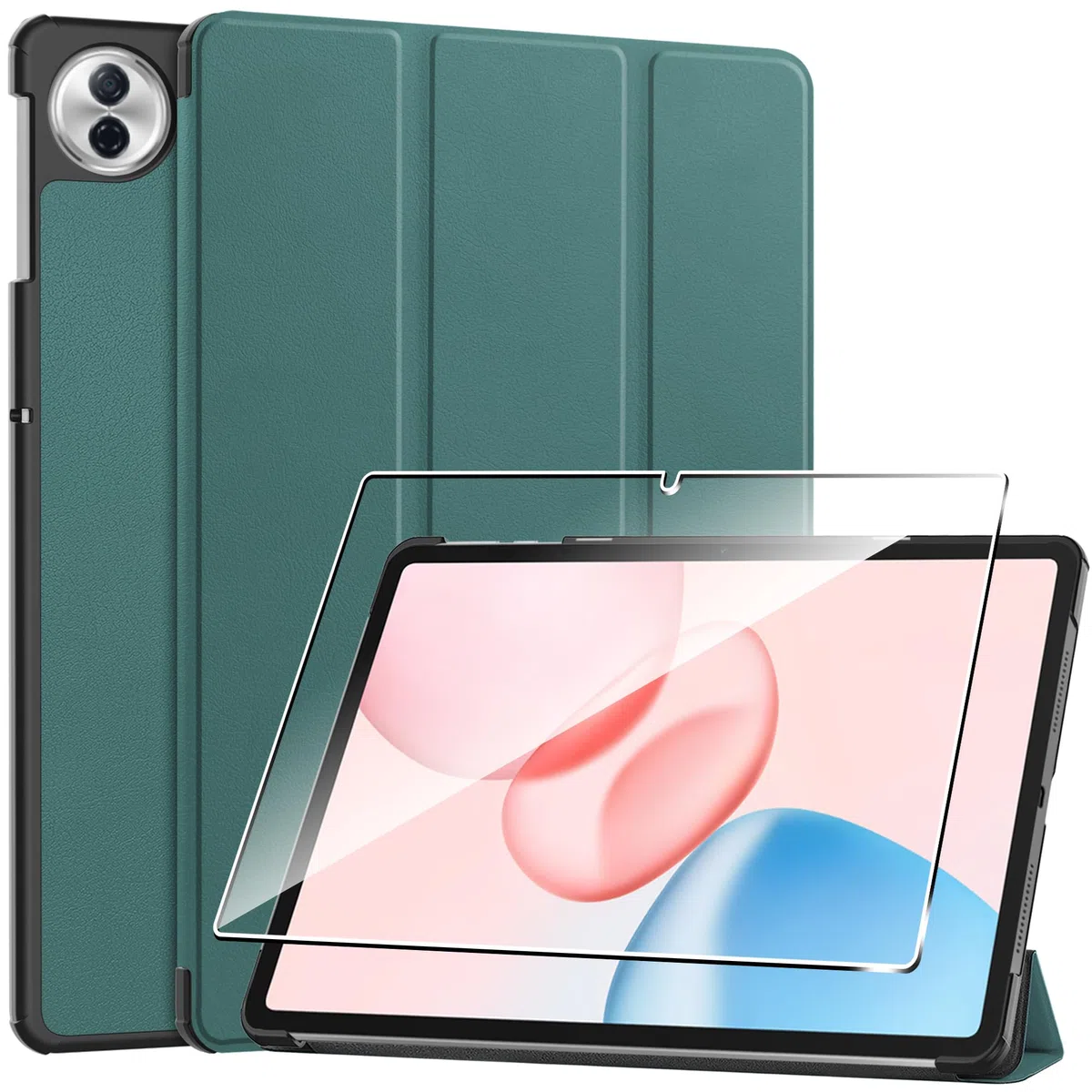 Custodia per Honor Pad 10 12.1" 2025 Cover in Pelle Case, + [1 Pezzi] Vetro Temperato Pellicola Protettiva [Auto Svegliati/Sonno][Supporto Funzione ] [Anti-Scratch] Nero