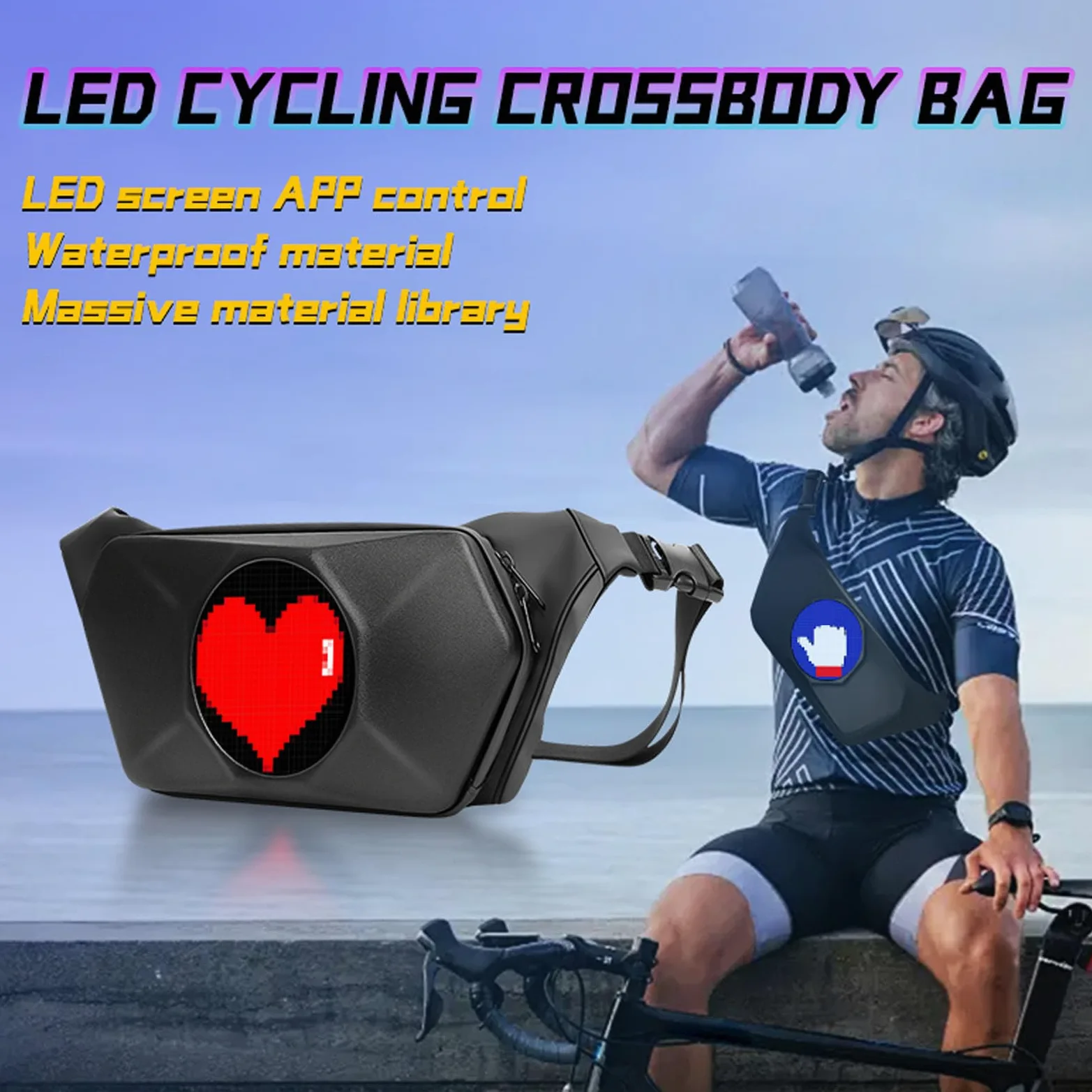 lyrlody Borsa a Tracolla a LED, Materiale ABS Impermeabile, Display Personalizzabile, Elegante Accessorio da Viaggio per Escursionismo e Motociclismo