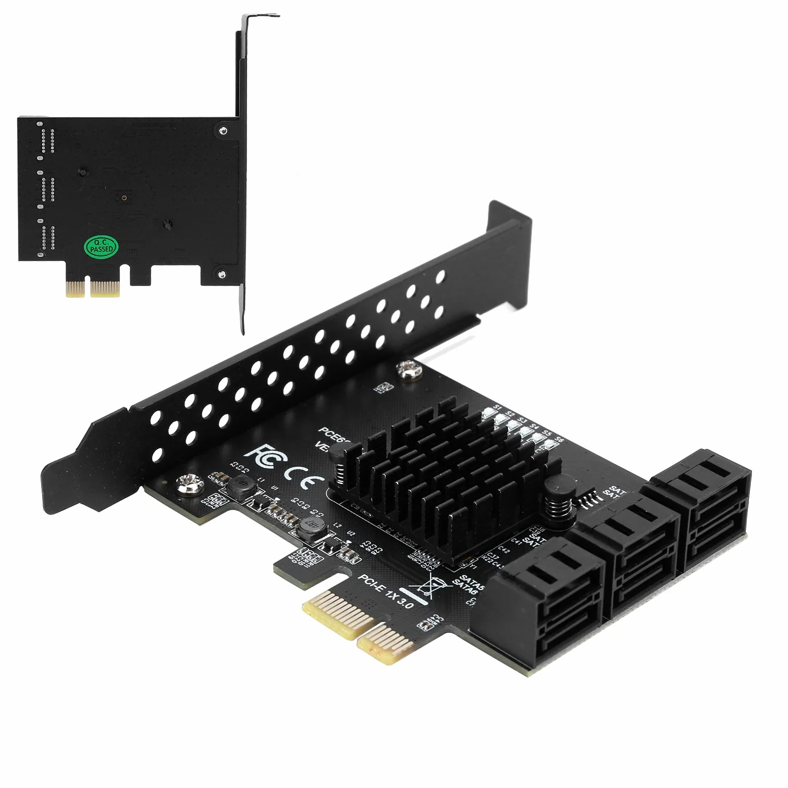 GOWENIC Scheda di Espansione PCIe a 6 Porte Scheda Controller 6G con ASM1166, Host PCI-E 4X 8X 16X, Indicatore di attività LED Blu, Dissipatore di Calore, Plug and Play per