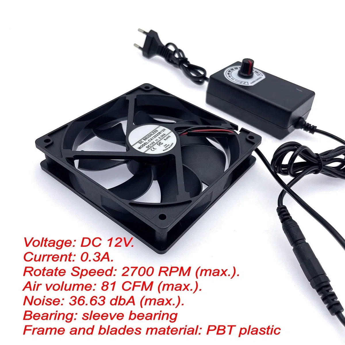 JZK 0.3A DC 12V 12cm Ventola di raffreddamento con controllo velocità regolabile, 12025 ventilatore brushless con griglia metallica per ventilatore per animali domestici, macchina ghiaccio, case PC