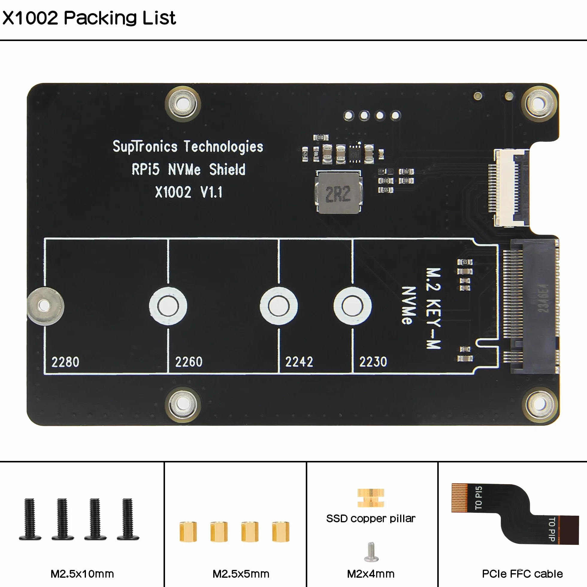 Geekworm X1002 M.2 NVMe SSD PIP PCIe Peripheral Board Bottom Base for Raspberry Pi 5